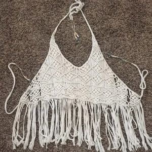 White fringe bohemian crop top